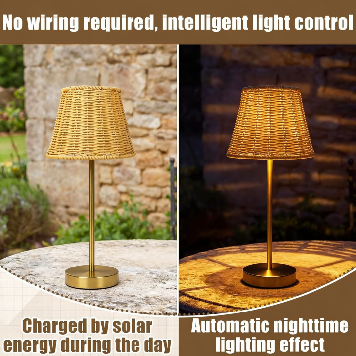 Outdoor Solar Table Lamp Rattan Wicker Lights