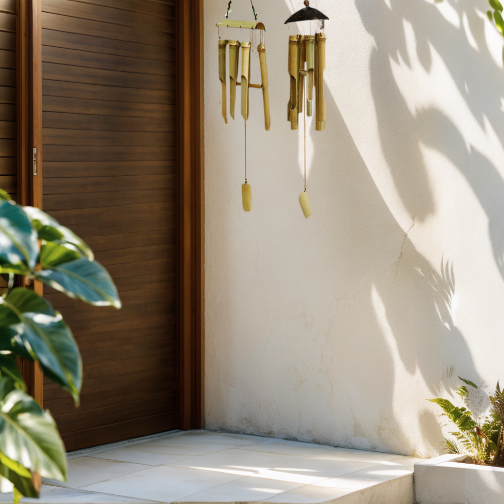 Bamboo Wind Chimes for Outside - Wooden Wind Chimes Outdoors with Coconut Crown | Handcrafted Soothing Melody Home Decor | Tropical Harmony Chimes (Ideal Gift)