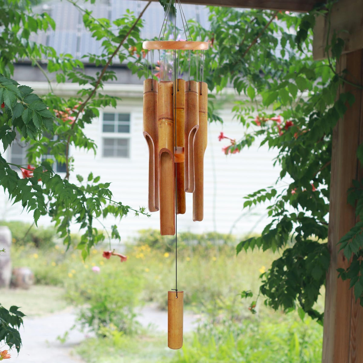 Natural Bamboo Wind Chime Outdoor Handcrafted