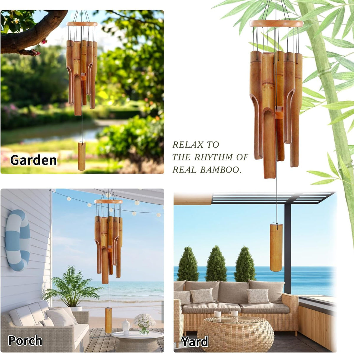 Natural Bamboo Wind Chime Outdoor Handcrafted