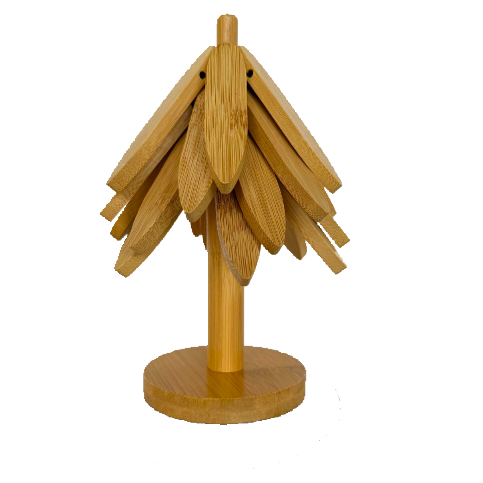 Bamboo Trivets for Hot Dishes - Trivet Tree Like a Christmas Tree, Coasters for Hot Pots, Pans & Teapots | Festive Tabletop Protectors