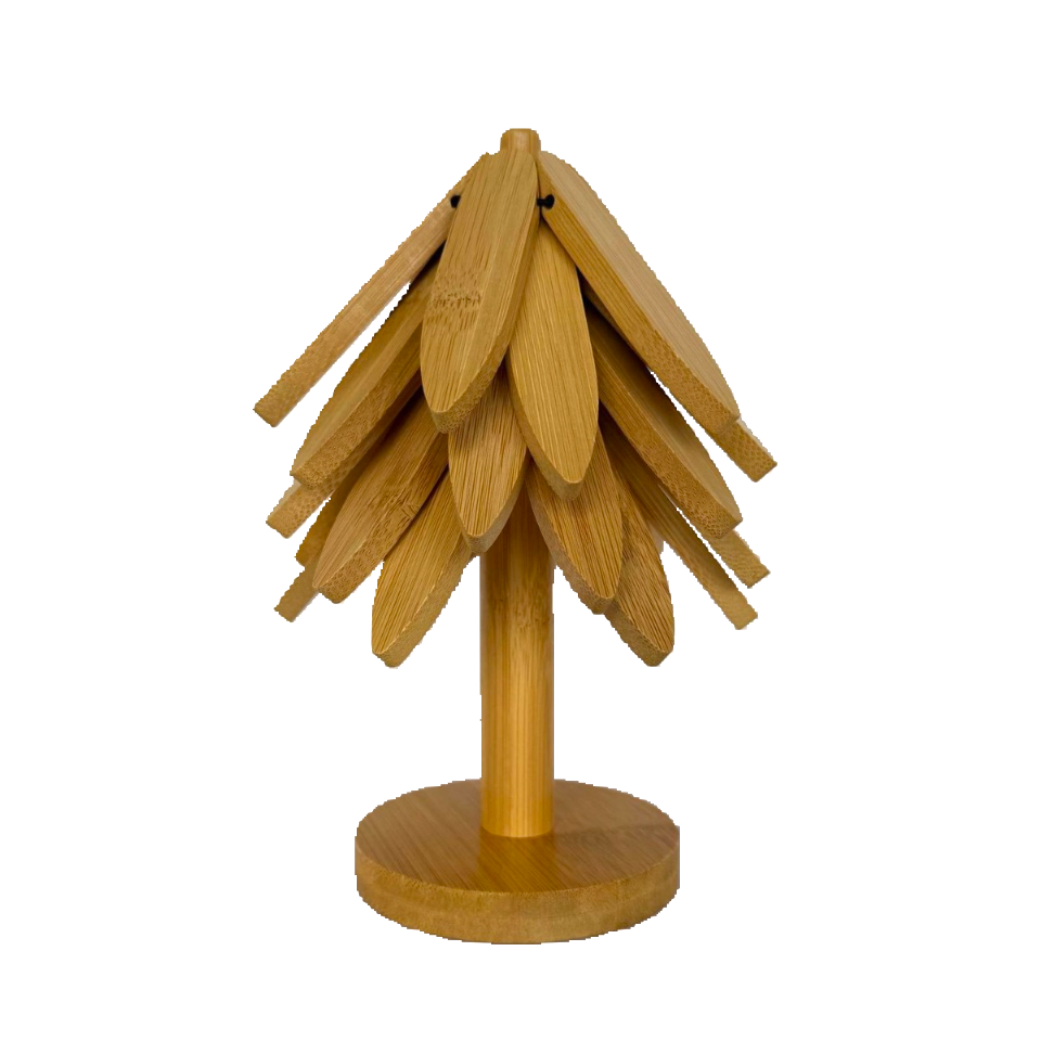 Bamboo Trivets for Hot Dishes - Trivet Tree Like a Christmas Tree, Coasters for Hot Pots, Pans & Teapots | Festive Tabletop Protectors
