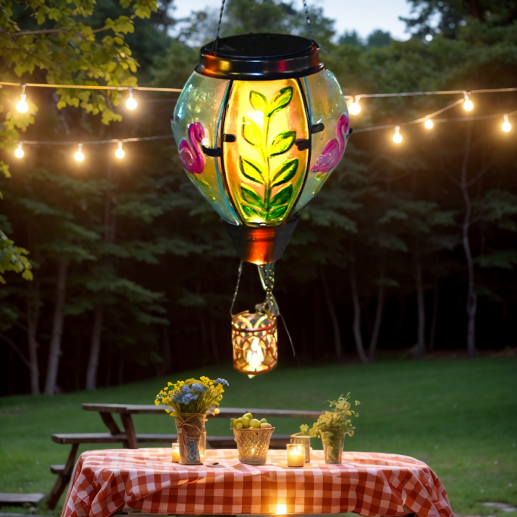 Solar Hot Air Balloon Lantern with Flame - Glass Solar Hanging Lights for Outdoor Yard Patio Farmhouse Decoration | Enchanting Glow Lantern (Birthday Gifts for Women, Mom, Grandma)