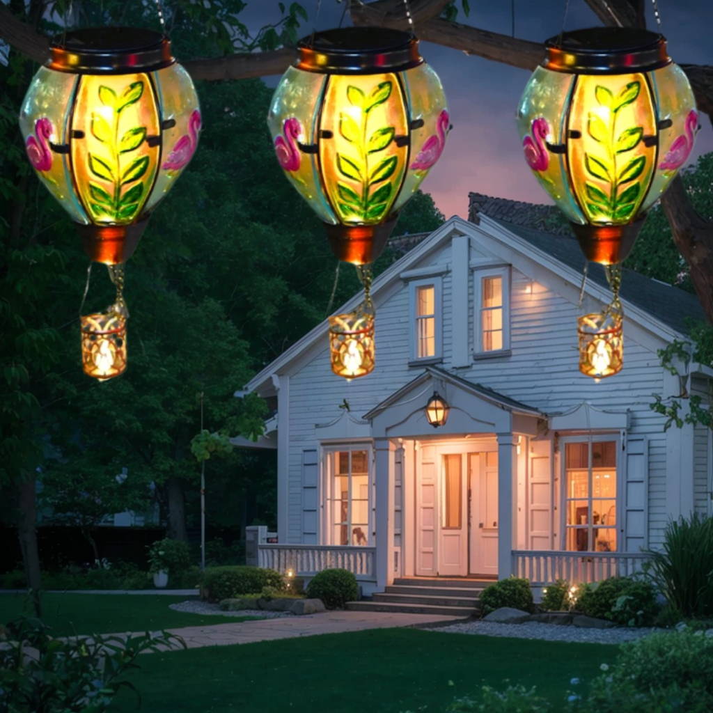 Solar Hot Air Balloon Lantern with Flame - Glass Solar Hanging Lights for Outdoor Yard Patio Farmhouse Decoration | Enchanting Glow Lantern (Birthday Gifts for Women, Mom, Grandma)