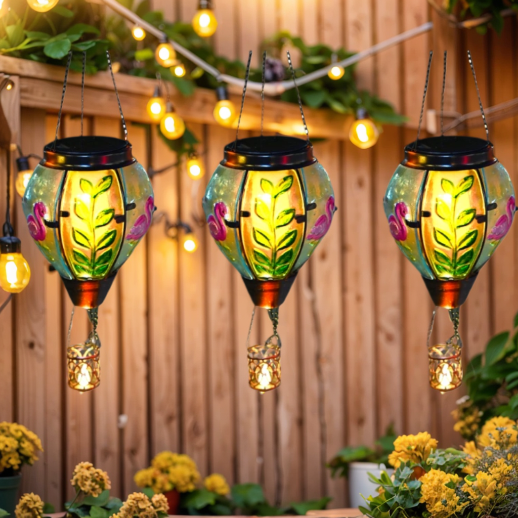Solar Hot Air Balloon Lantern with Flame - Glass Solar Hanging Lights for Outdoor Yard Patio Farmhouse Decoration | Enchanting Glow Lantern (Birthday Gifts for Women, Mom, Grandma)