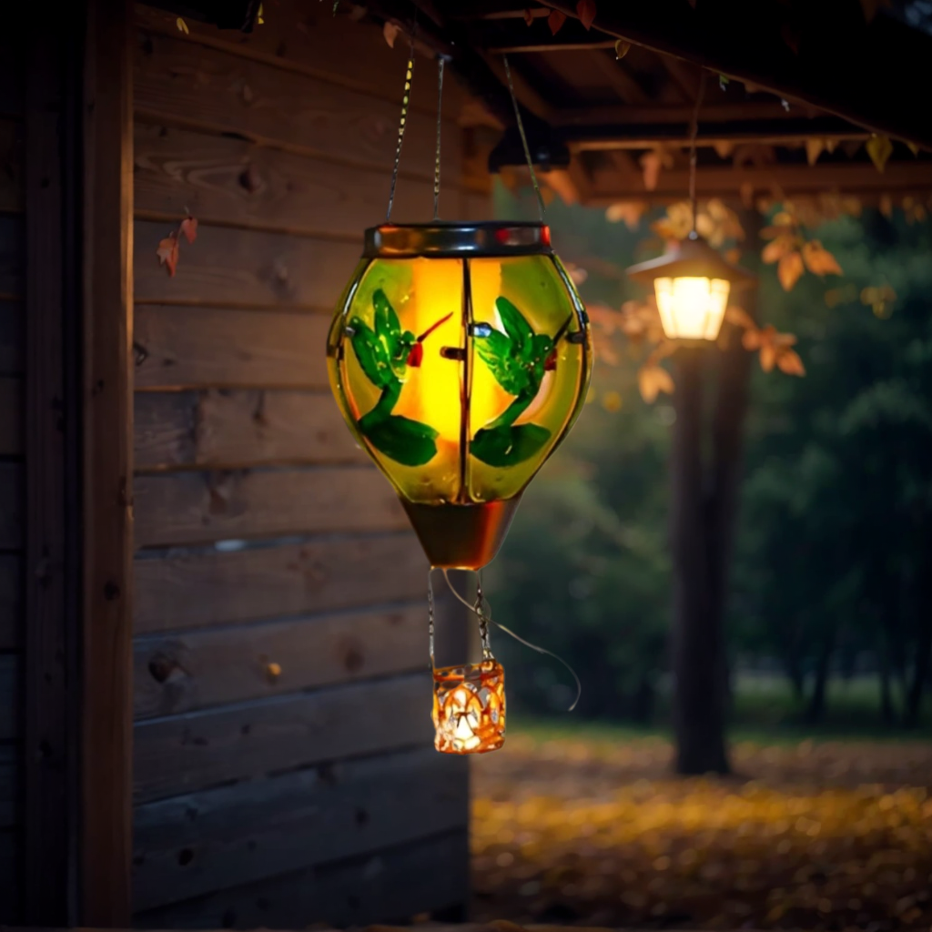 Solar Hot Air Balloon Lantern with Flame - Glass Solar Hanging Lights for Outdoor Yard Patio Farmhouse Decoration | Enchanting Glow Lantern (Birthday Gifts for Women, Mom, Grandma)