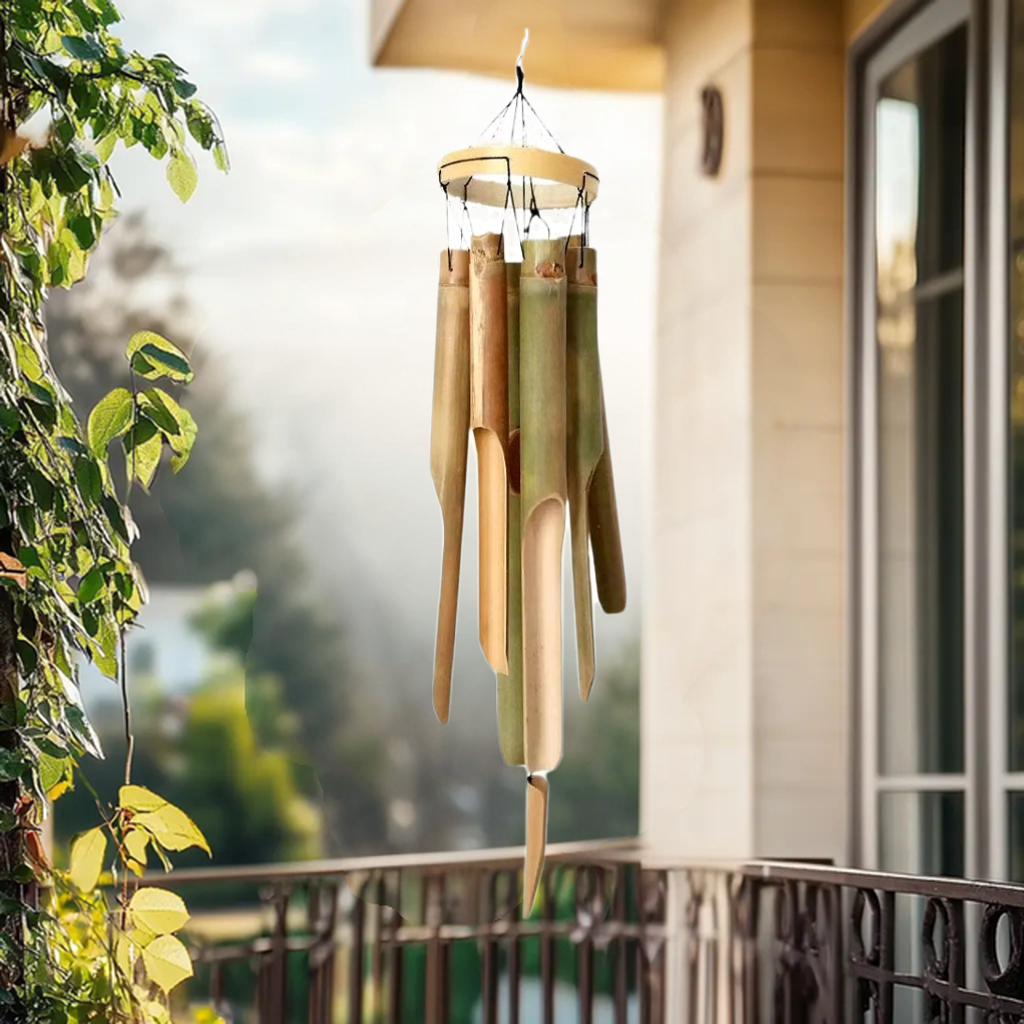 Bamboo Wind Chimes with Circle Top - Handcrafted Outdoor Wood Wind Chimes for Calming Deep Tones | Serene Melody Zen Chimes