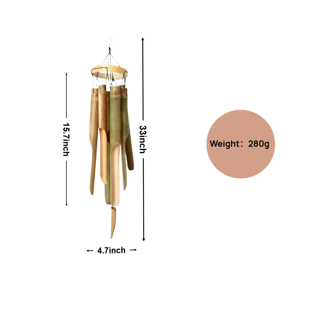 Bamboo Wind Chimes with Circle Top - Handcrafted Outdoor Wood Wind Chimes for Calming Deep Tones | Serene Melody Zen Chimes