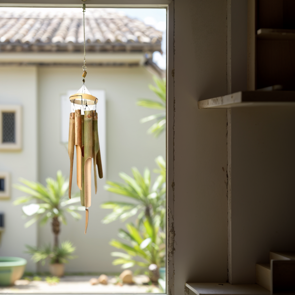 Bamboo Wind Chimes with Circle Top - Handcrafted Outdoor Wood Wind Chimes for Calming Deep Tones | Serene Melody Zen Chimes