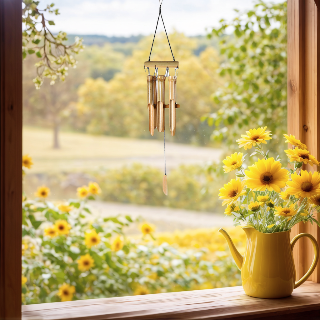Bamboo Wind Chime with Half-tube Top - 6 Small Bell Tubes for Outdoor/Indoor Home Decor | Handcrafted Natural Soothing Sound 25 inches | Zen Breeze Chimes