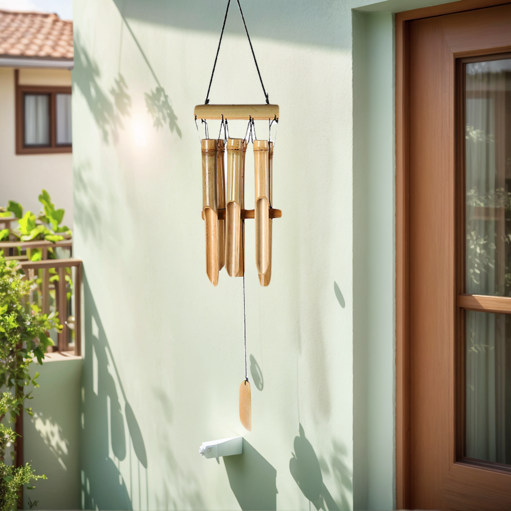 Bamboo Wind Chime with Half-tube Top - 6 Small Bell Tubes for Outdoor/Indoor Home Decor | Handcrafted Natural Soothing Sound 25 inches | Zen Breeze Chimes