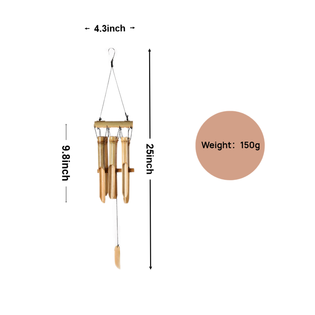 Bamboo Wind Chime with Half-tube Top - 6 Small Bell Tubes for Outdoor/Indoor Home Decor | Handcrafted Natural Soothing Sound 25 inches | Zen Breeze Chimes