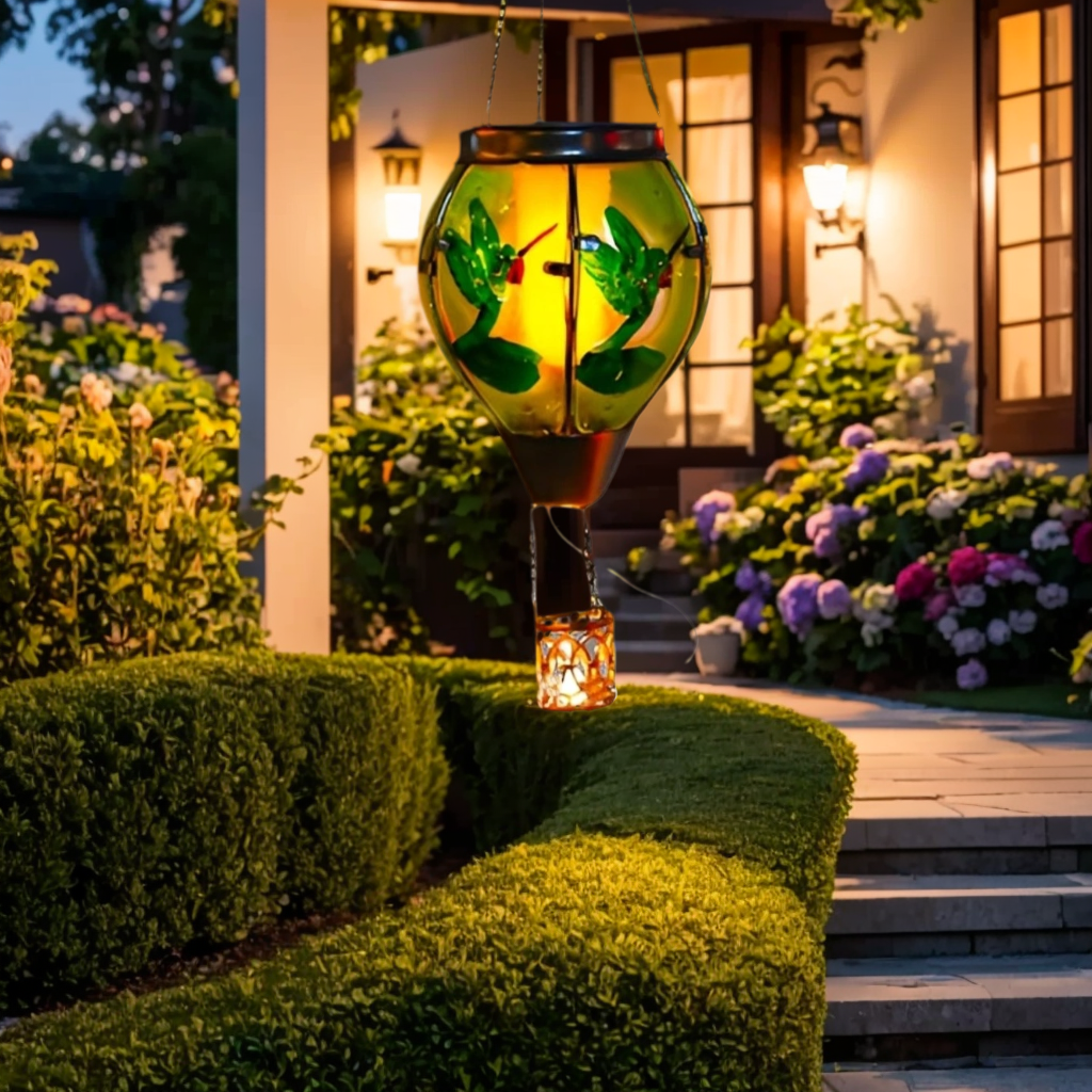Solar Hot Air Balloon Lantern with Flame - Glass Solar Hanging Lights for Outdoor Yard Patio Farmhouse Decoration | Enchanting Glow Lantern (Birthday Gifts for Women, Mom, Grandma)