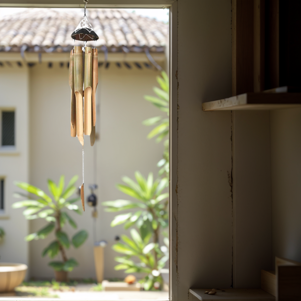 Bamboo Wind Chimes for Outside - Wooden Wind Chimes Outdoors with Coconut Crown | Handcrafted Soothing Melody Home Decor | Tropical Harmony Chimes (Ideal Gift)