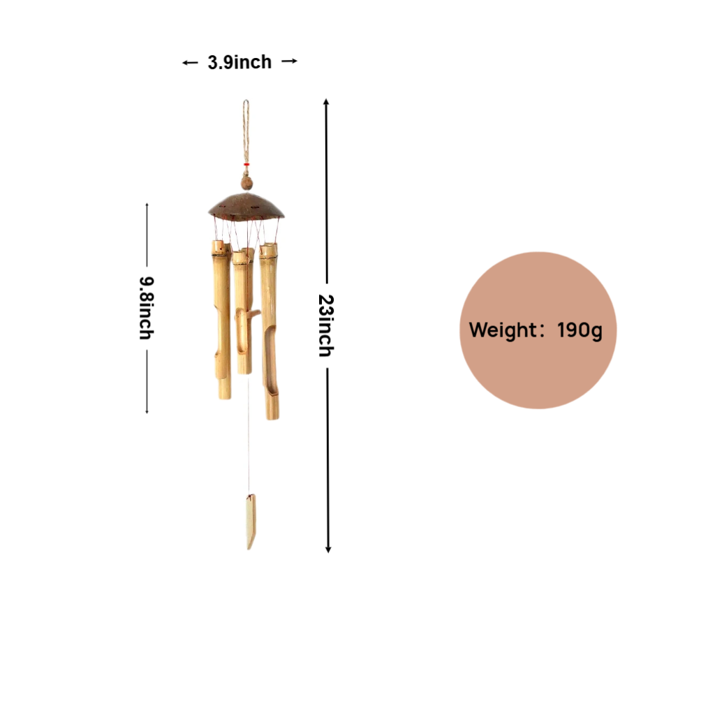 Bamboo Wind Chimes for Outside - Wooden Wind Chimes Outdoors with Coconut Crown | Handcrafted Soothing Melody Home Decor | Tropical Harmony Chimes (Ideal Gift)